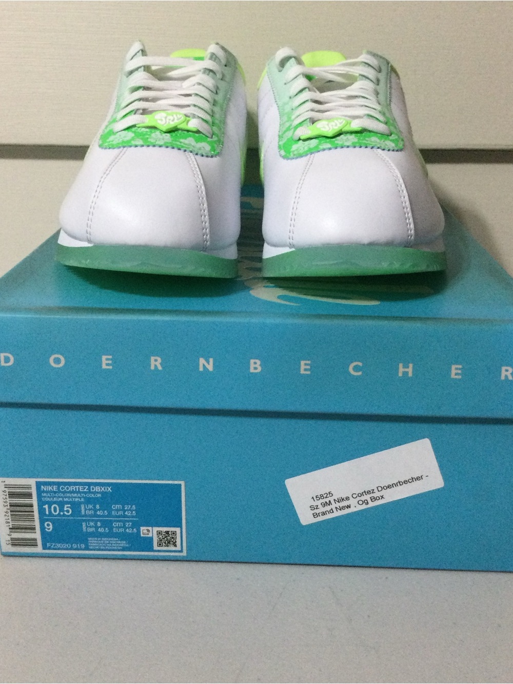 Nike Cortez White Sneakers with Neon Green Accents